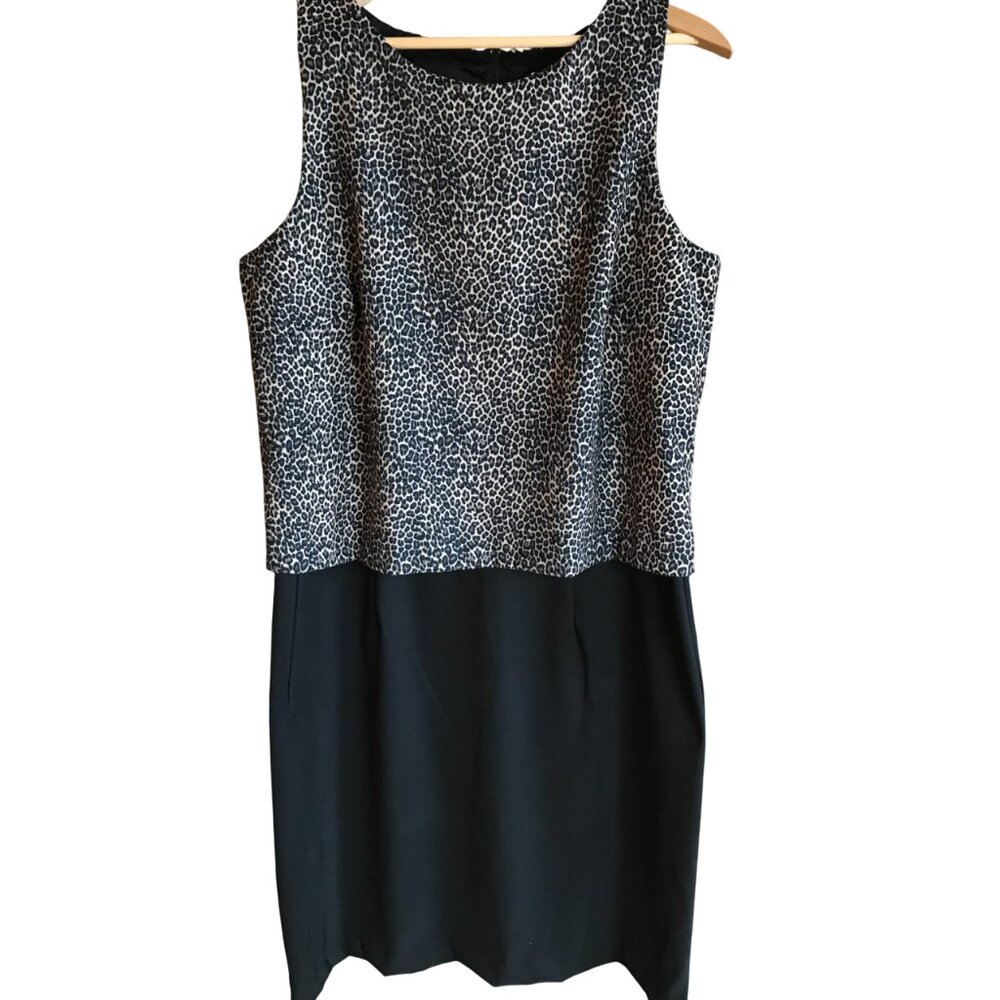AGB Dress Leopard Print Blouson Dress, Vintage 70s Black White, Women's Size 12